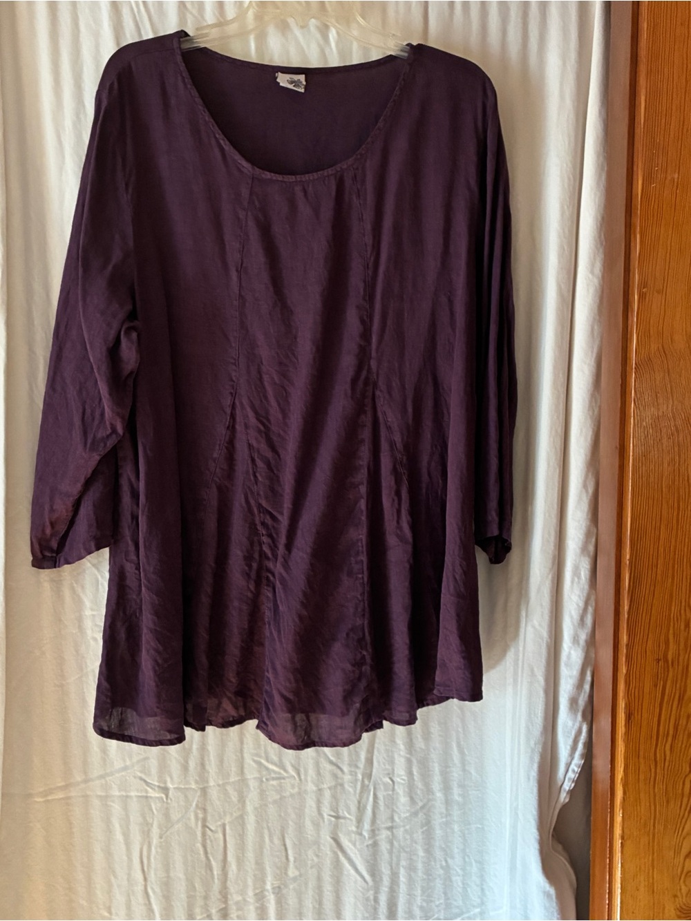 Women's Scoop Neck Purple Linen Tunic Top